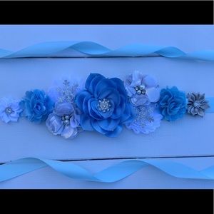 Blue White Silver Snowflakes Maternity Sash